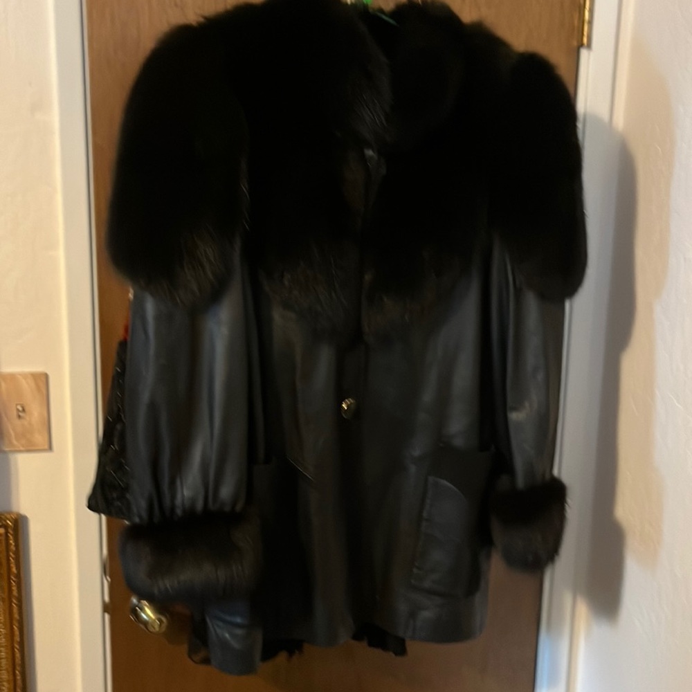 Leather and fox fur jacket